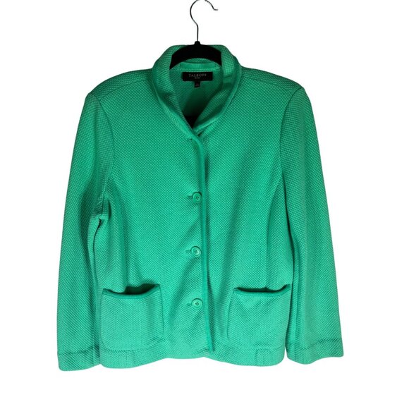 Talbots Womens Textured Green Button-Up Jacket With Pockets Size PL - Picture 2 of 14